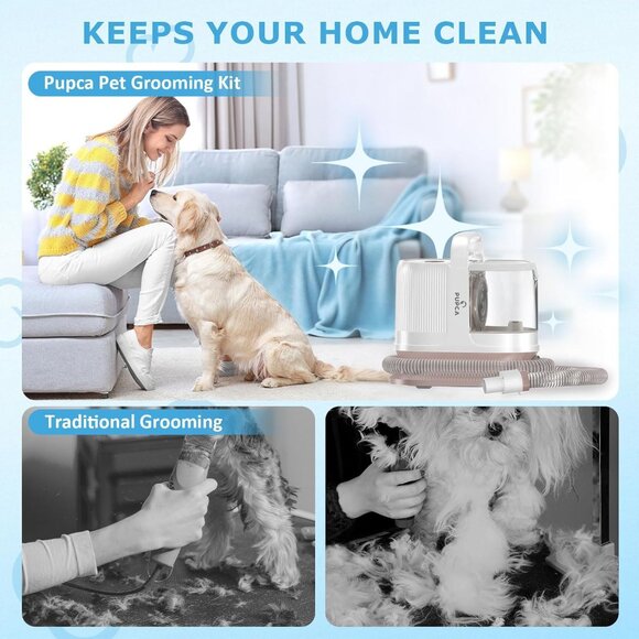 Dog Grooming Vacuum Kit‎ | 6-in-1 Pet Clippers, Shedding Brush & Hair Collector - Picture 5 of 9